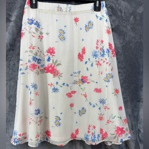 Mikarose Signature White Pink Gray Blue Floral Pull On Flowy Modest Skirt Small